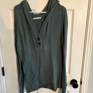 Green Hooded Sweater with Button Detail